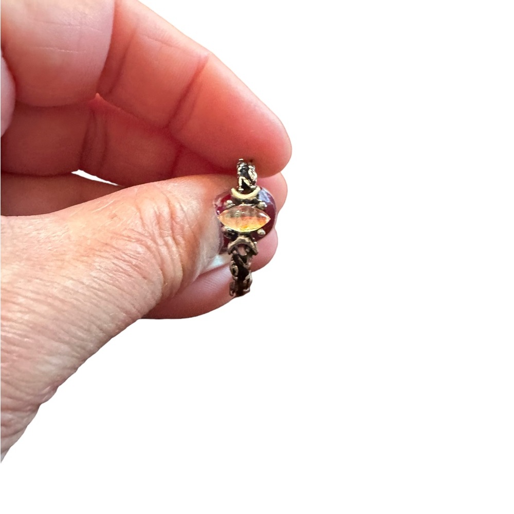Silver Designed Ring with Iridescent Marquise Center Stone